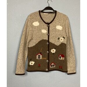 Landhaus Wool Sweater Jumper Womans S Silver Button Mountain Chunky Knit